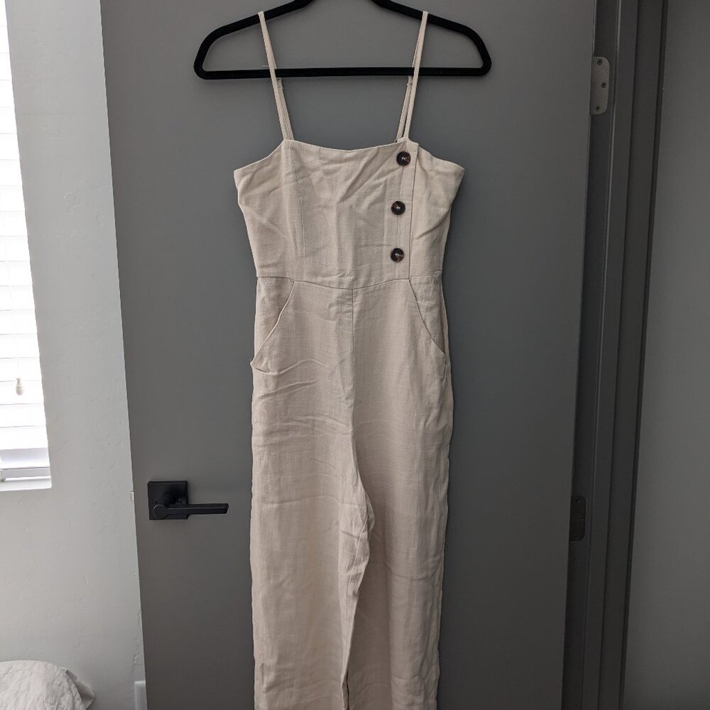 Forever 21 Cream Jumpsuit with Button Detail